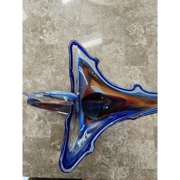 Large Glass Swan, Blue, Brown, White Base - Picture 2 of 6